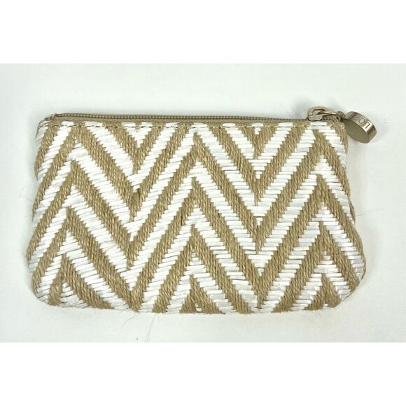 Live Love Loft Ann Taylor Loft Straw & Linen Small Zip Pouch Cosmetic Travel - Picture 2 of 3